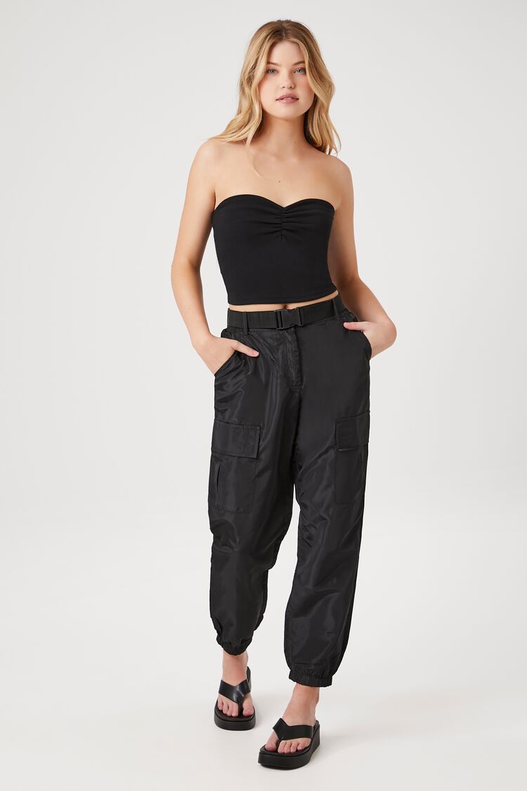 Forever 21 Women's Belted Cargo Joggers Black