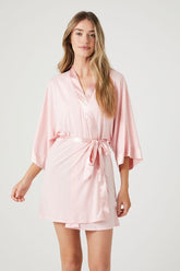 Forever 21 Women's Tie-Waist Satin Robe Pink Pearl