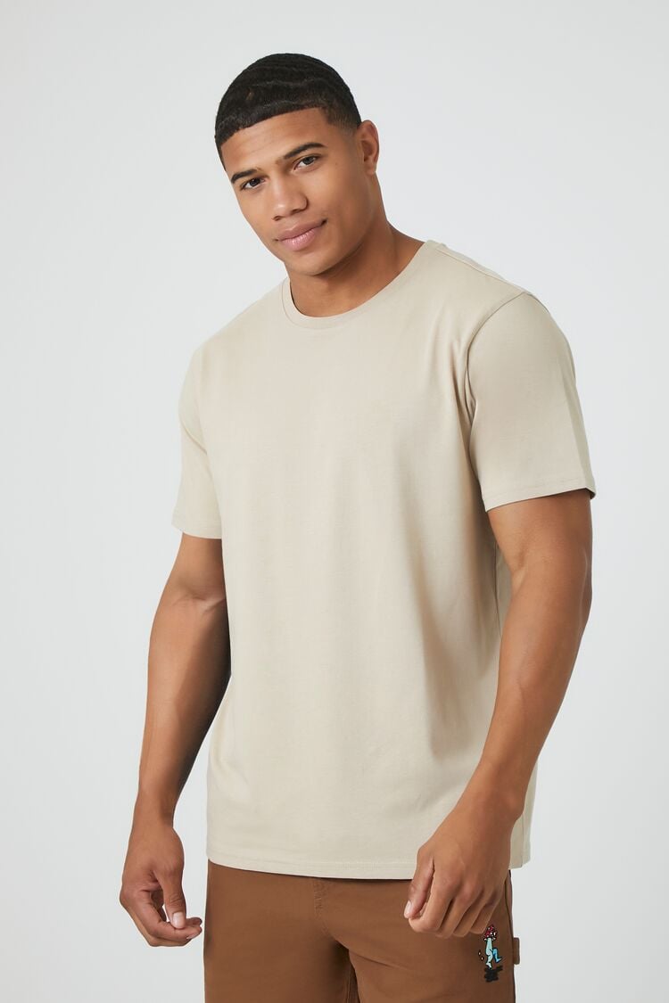 Forever 21 Men's Cotton Short-Sleeve Crew T-Shirt Taupe