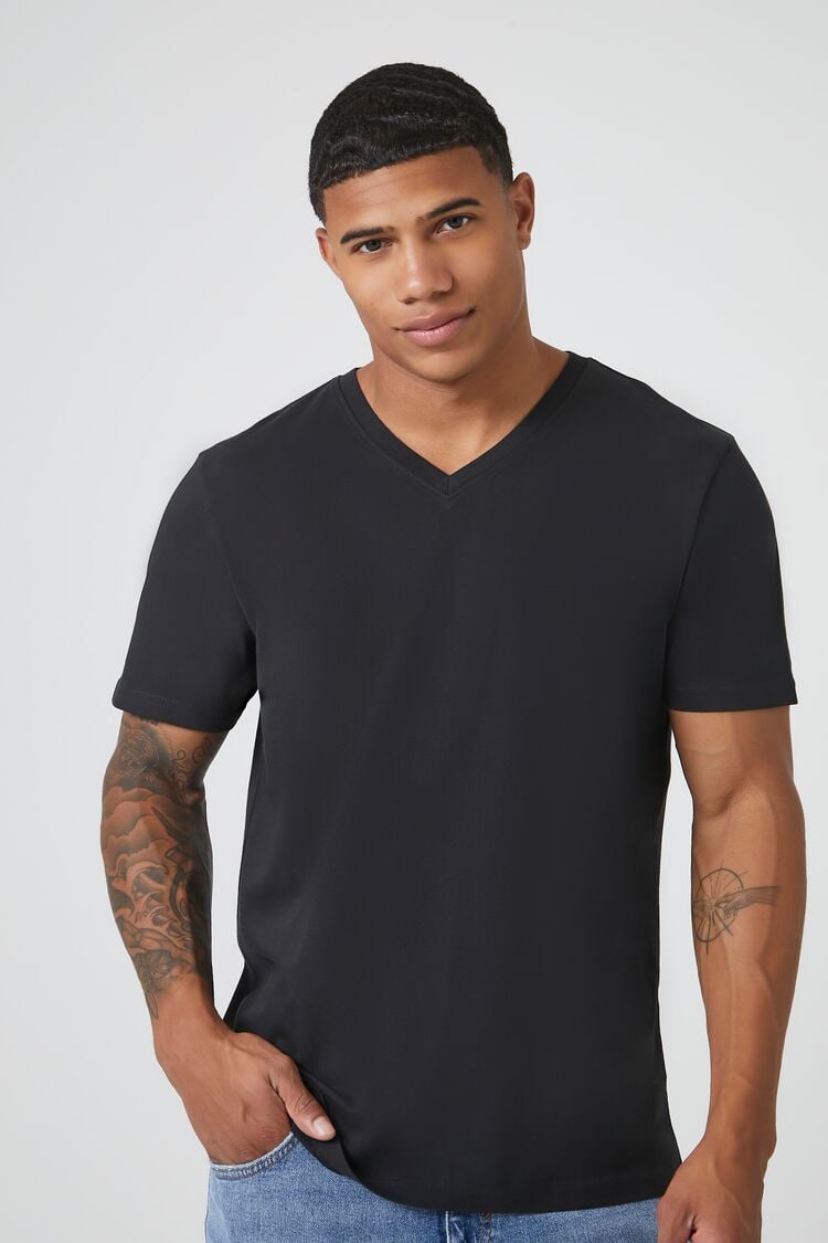 Forever 21 Men's Organically Grown Cotton Basic V-Neck T-Shirt Black