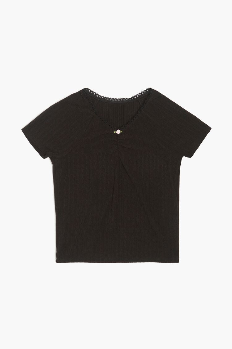 Forever 21 Girls Ruched Rosette T-Shirt (Kids) Black