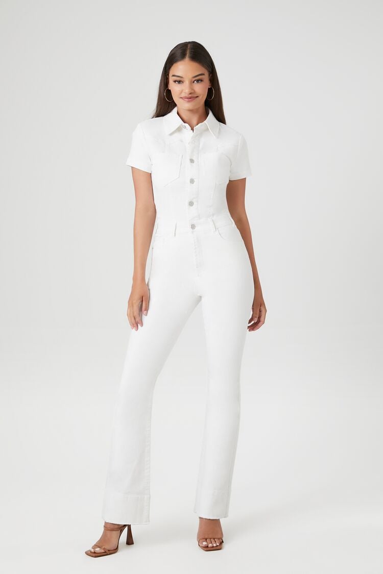 Forever 21 Women's Twill Coverall Jumpsuit White