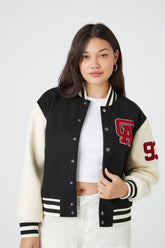 Forever 21 Women's California Varsity Letterman Bomber Jacket Black/Multi