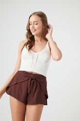 Forever 21 Women's High-Rise Tie-Front Shorts Brown