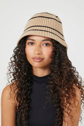 Forever 21 Women's Striped Rib-Knit Beanie Tan/Black