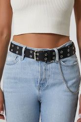 Forever 21 Women's Star-Grommet Wallet Chain Belt Black/Silver