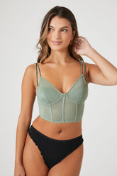 Forever 21 Women's Sheer Mesh Cropped Corset Cami Tea