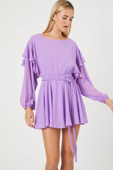 Forever 21 Women's Chiffon Belted Flounce Mini Spring/Summer Dress Purple