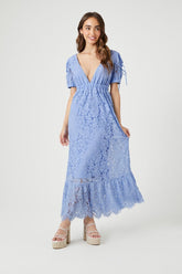 Forever 21 Women's Lace Flounce-Hem Maxi Long Spring/Summer Dress Light Blue