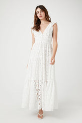 Forever 21 Women's Tiered Eyelet Maxi Long Spring/Summer Dress White