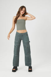 Forever 21 Women's Wide-Leg Utility Cargo Pants Sage