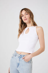 Forever 21 Women's Rib-Knit Cutout Cropped Tank Top White