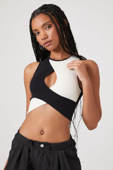 Forever 21 Women's Colorblock Cutout Crop Top Vanilla/Black