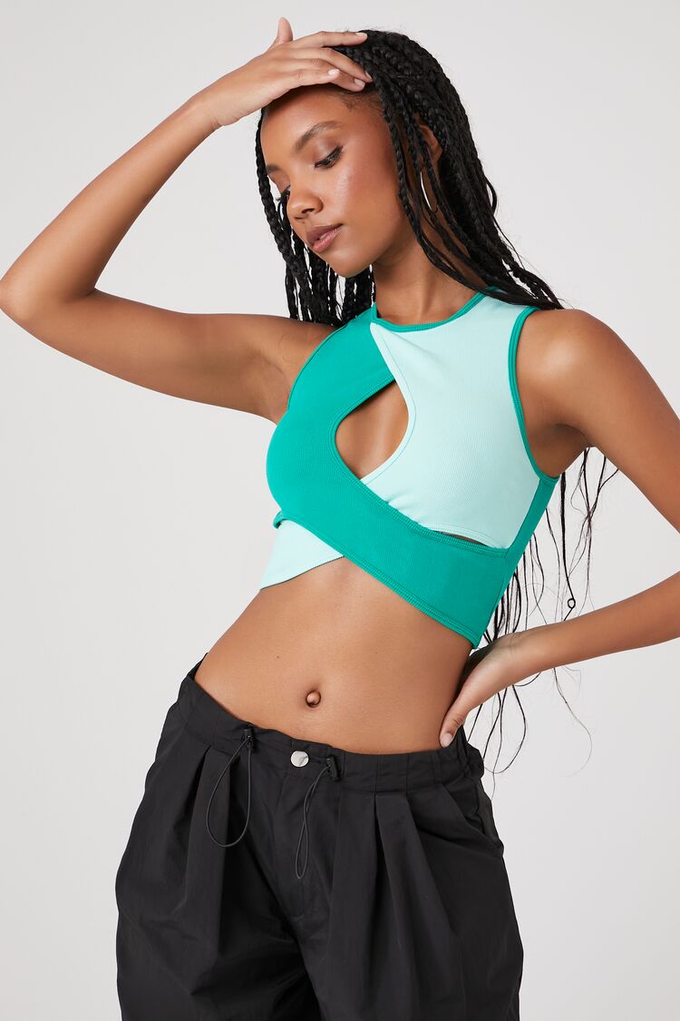 Forever 21 Women's Colorblock Cutout Crop Top Aqua/Green