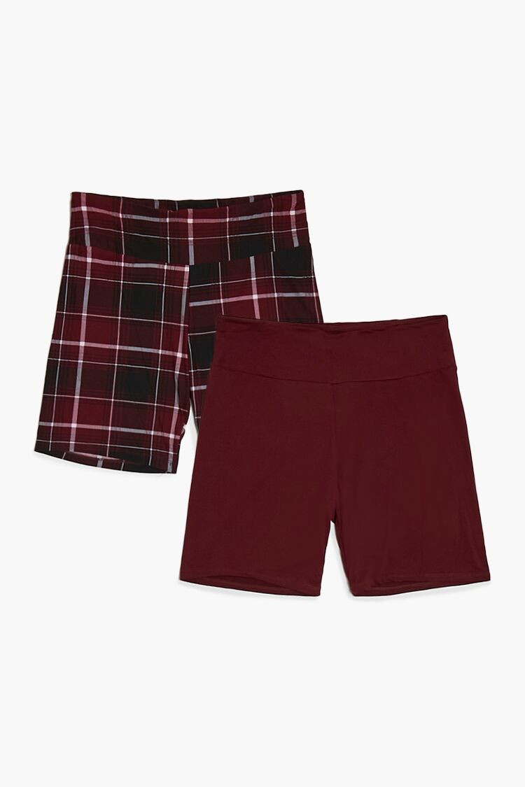 Forever 21 Plus Women's Plaid Biker Shorts Burgundy/Black