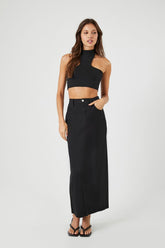 Forever 21 Women's Twill Straight Maxi Skirt Black