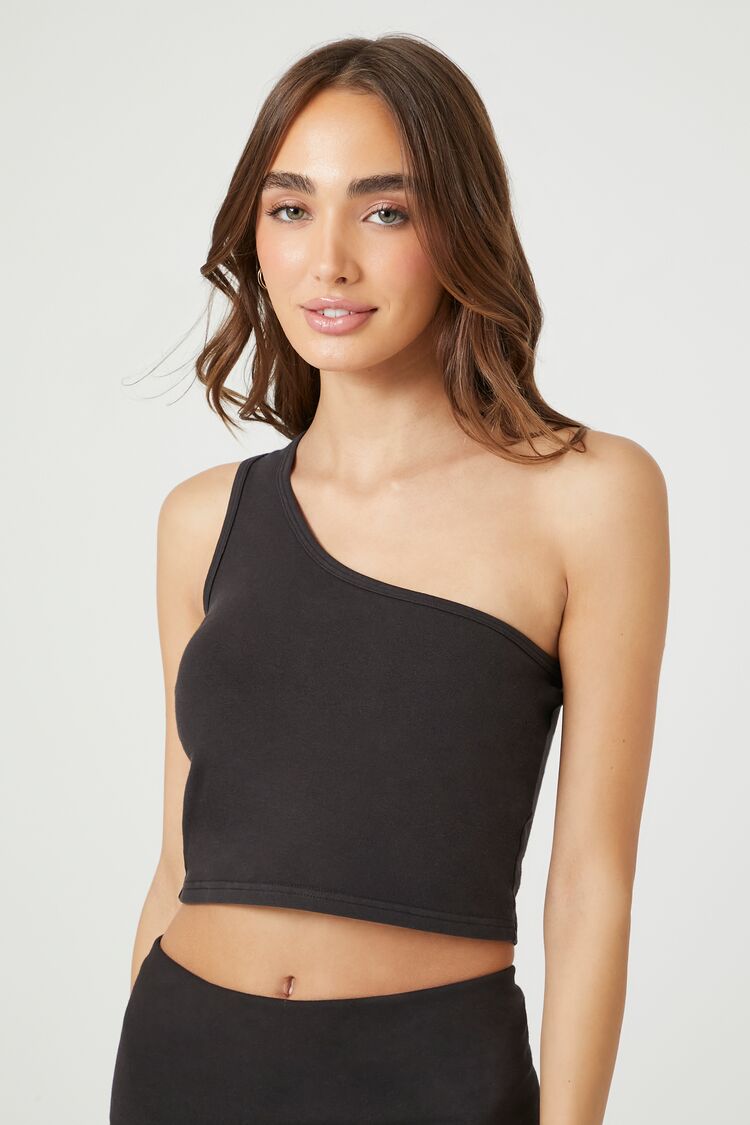 Forever 21 Women's One-Shoulder Crop Top Black