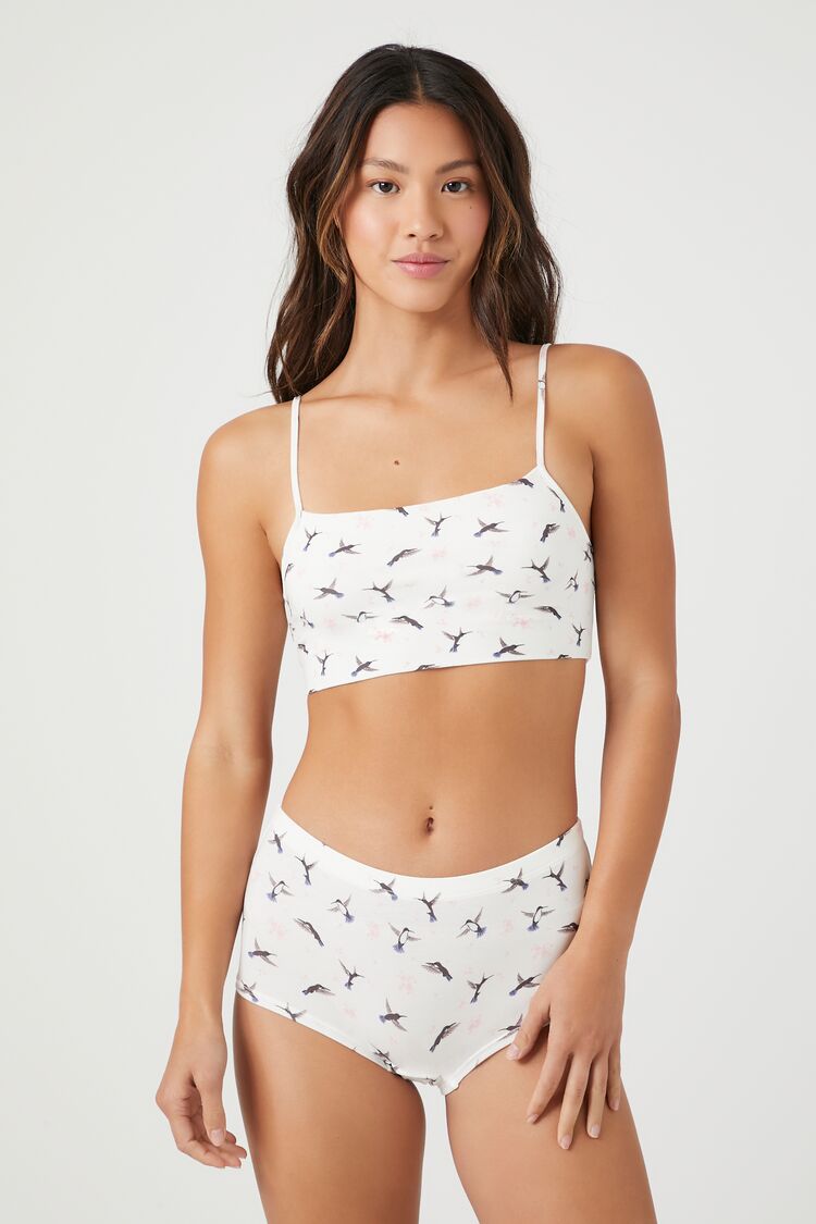 Forever 21 Women's Hummingbird Print Shortie Panties Vanilla/Multi