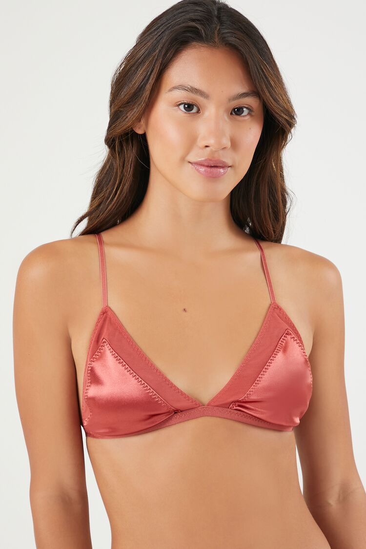 Forever 21 Women's Satin Triangle Lingerie Bralette Faded Rose