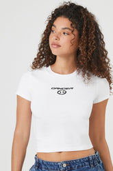 Forever 21 Women's Embroidered Cancer Graphic T-Shirt White/Black