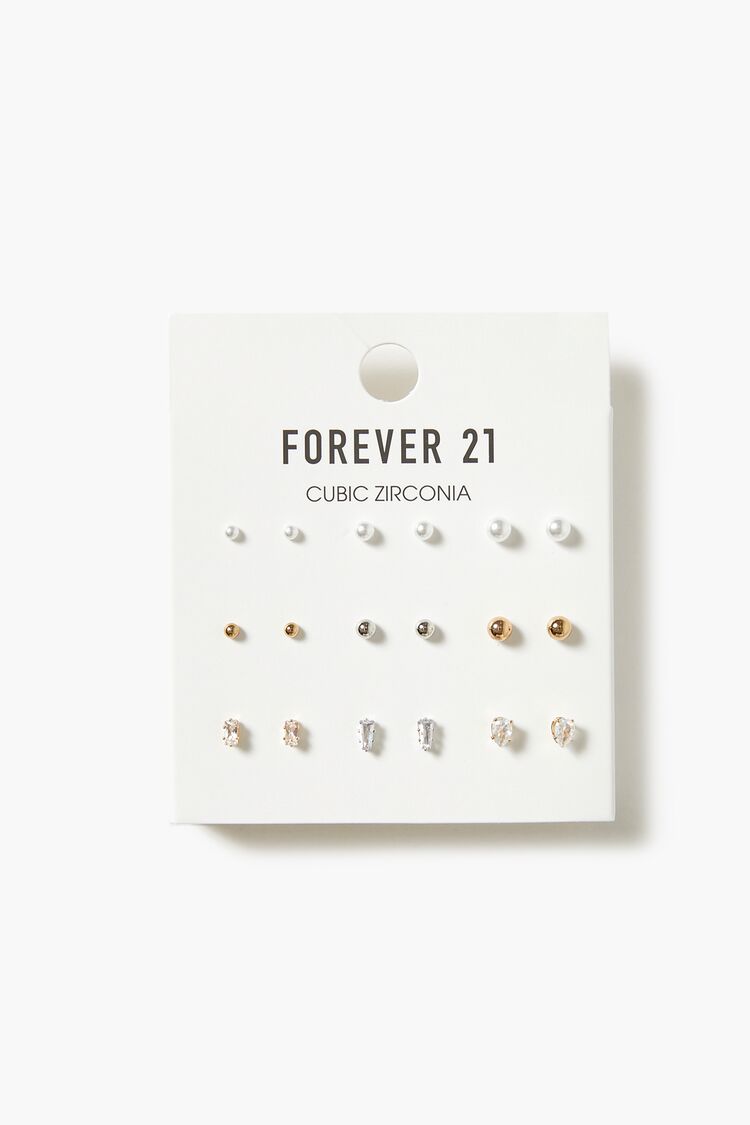 Forever 21 Women's CZ & Faux Pearl Earring Set Gold/Silver