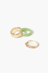 Forever 21 Women's Faux Marble & Rhinestone Chain Ring Set Gold/Green