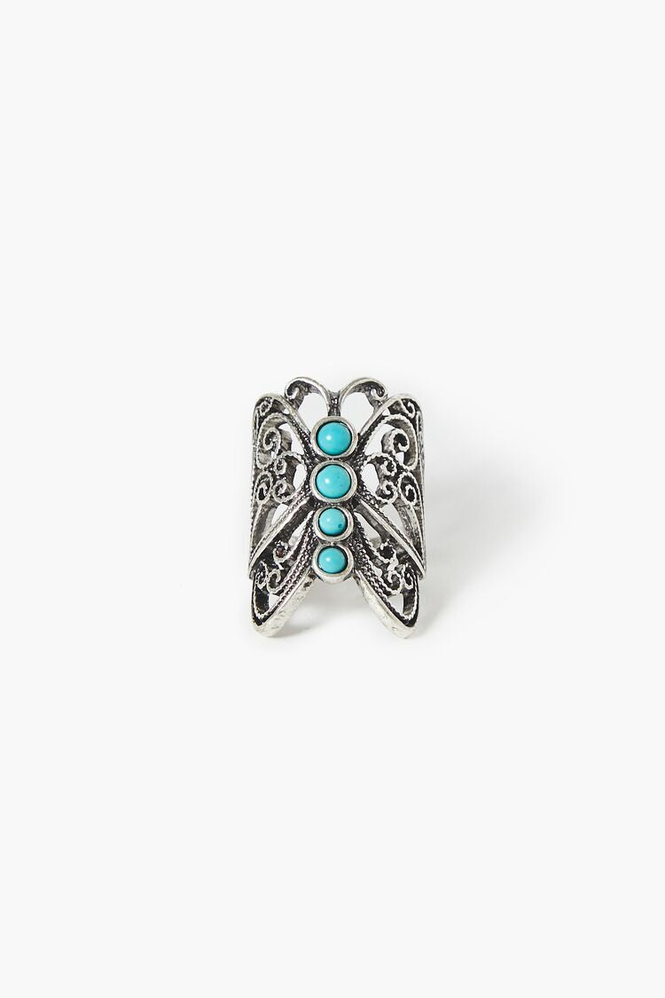 Forever 21 Women's Faux Stone Butterfly Ring Silver/Blue