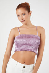 Forever 21 Women's Smocked Satin Cropped Cami Purple