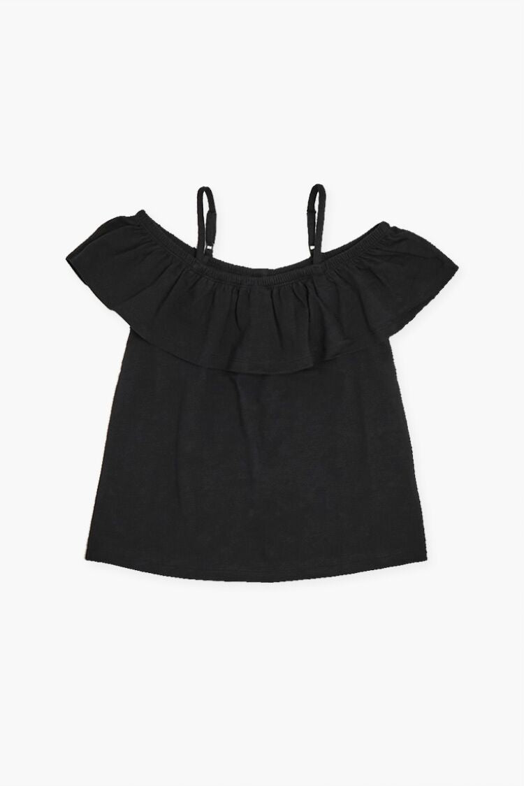 Forever 21 Girls Open-Shoulder Flounce Top (Kids) Black