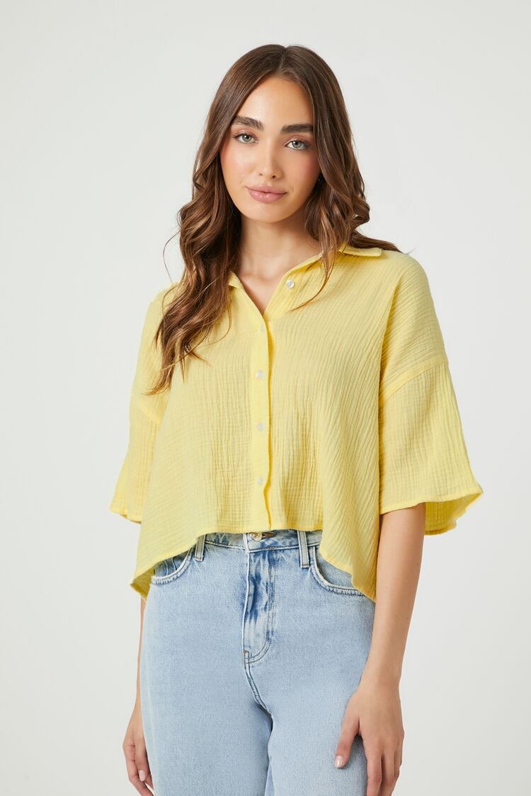 Forever 21 Women's High-Low Cropped Shirt Yellow