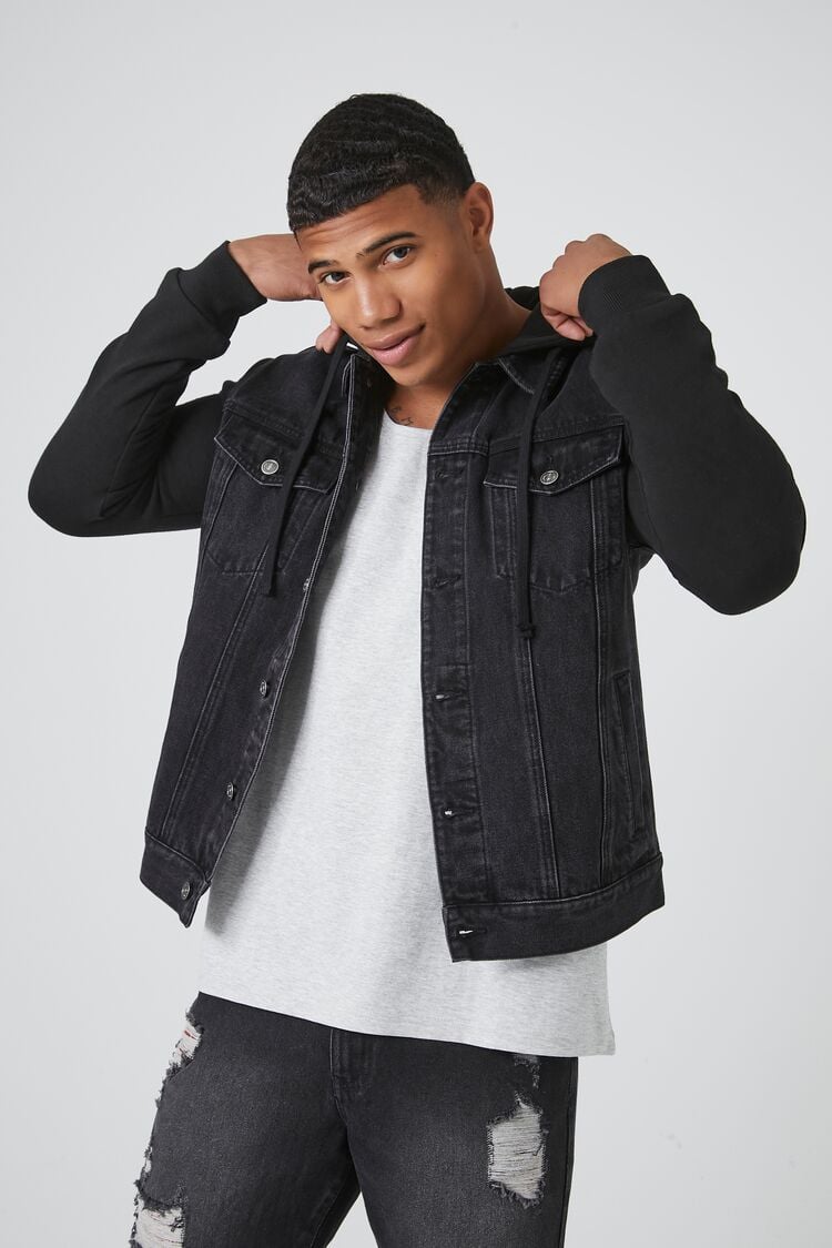 Forever 21 Men's Combo Trucker Jacket Black