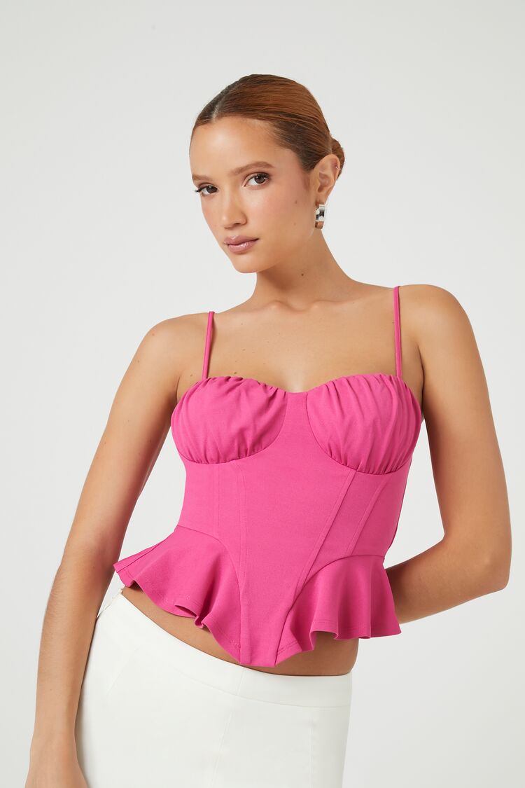 Forever 21 Women's Ruffle-Hem Cropped Cami Fuchsia