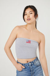 Forever 21 Women's Embroidered USA Flag Tube Top Heather Grey/Multi