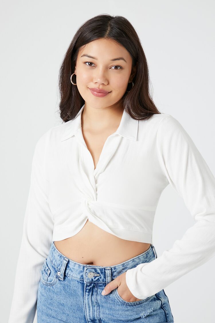 Forever 21 Women's Twisted Crop Top White