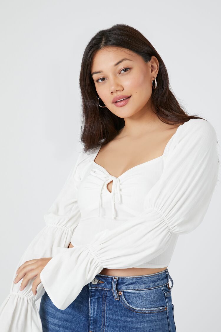 Forever 21 Women's Bell-Sleeve Crop Top White