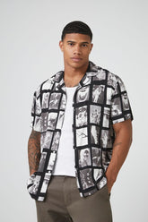 Forever 21 Men's Rayon Photo Print Shirt Black/Multi