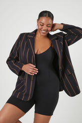 Forever 21 Plus Women's Striped Single-Breasted Blazer Navy/Multi