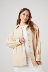 Forever 21 Plus Women's Button-Front Shacket Warm Sand