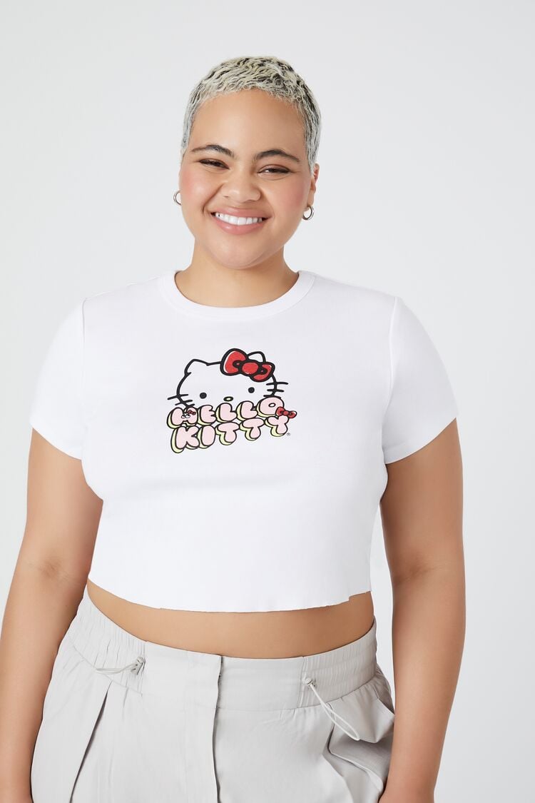 Forever 21 Plus Women's Hello Kitty Graphic Cropped T-Shirt White/Multi