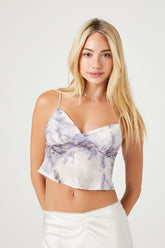 Forever 21 Women's Satin Marble Print Cropped Cami Lilac