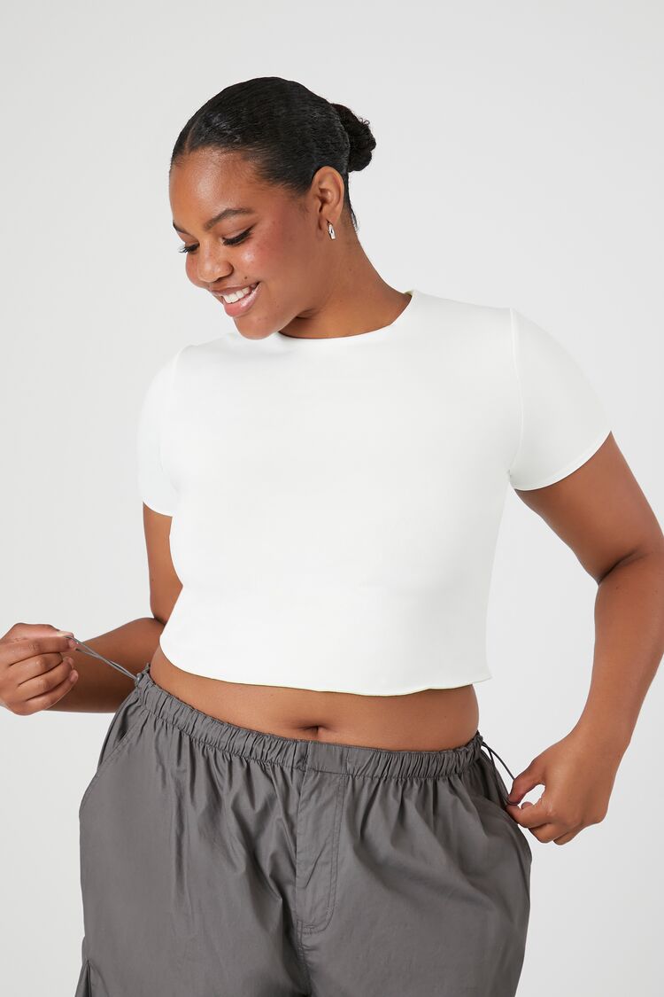 Forever 21 Plus Women's Reversible Cropped T-Shirt White/Pistachio