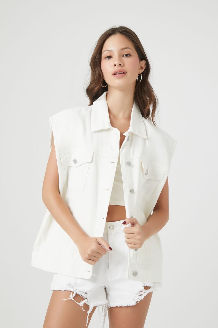 Forever 21 Women's Oversized Denim Vest White