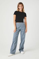 Forever 21 Women's Pinstriped Wide-Leg Pants Navy/White