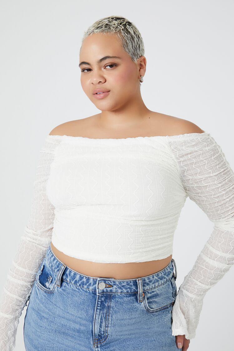 Forever 21 Plus Women's Off-the-Shoulder Crop Top White