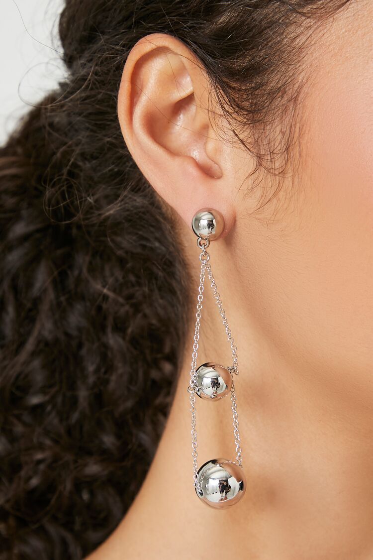 Forever 21 Women's Tiered Bead Drop Earrings Silver