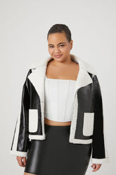 Forever 21 Plus Women's Faux Shearling/Sherpa-Trim Jacket Black/White