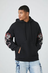 Forever 21 Men's Embroidered Dragon Hoodie Sweatshirt Black/Multi