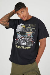 Forever 21 Men's Born To Ride Motorcycle Graphic T-Shirt Black/Multi