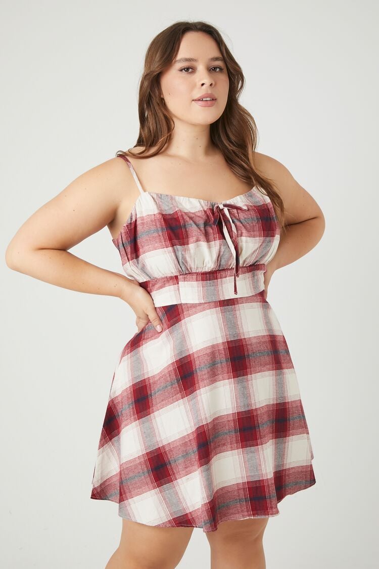 Forever 21 Plus Women's Plaid Fit & Flare Mini Spring/Summer Dress Pink/White