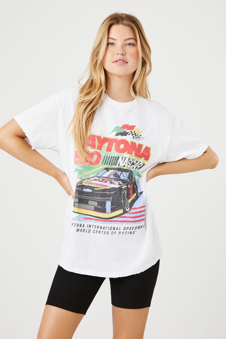 Forever 21 Women's Daytona 500 Nascar Graphic T-Shirt White/Multi